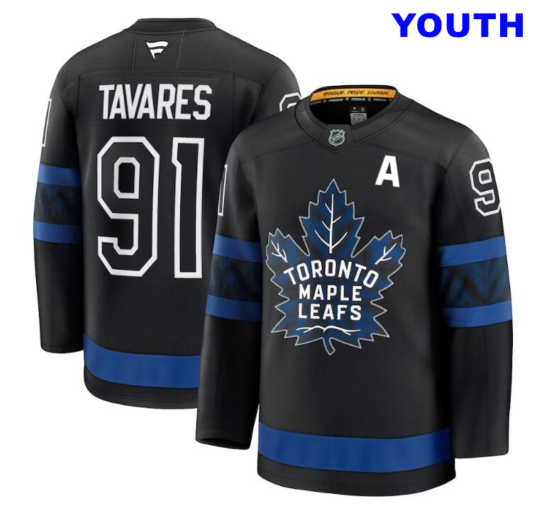 Youth Toronto Maple Leafs #91 John Tavares With A Patch Black X Drew House Inside Out Stitched NHL 2024-25 fanatics Jersey