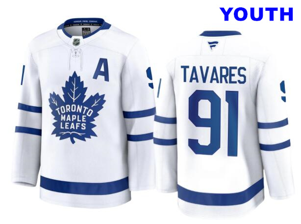 Youth Toronto Maple Leafs #91 John Tavares With A Patch White Away 2024-25 Stitched NHL fanatics Jersey