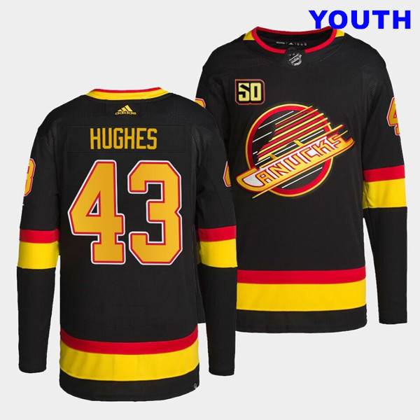 Youth Vancouver Canucks #43 Quinn Hughes 50th Anniversary Black Stitched Jersey