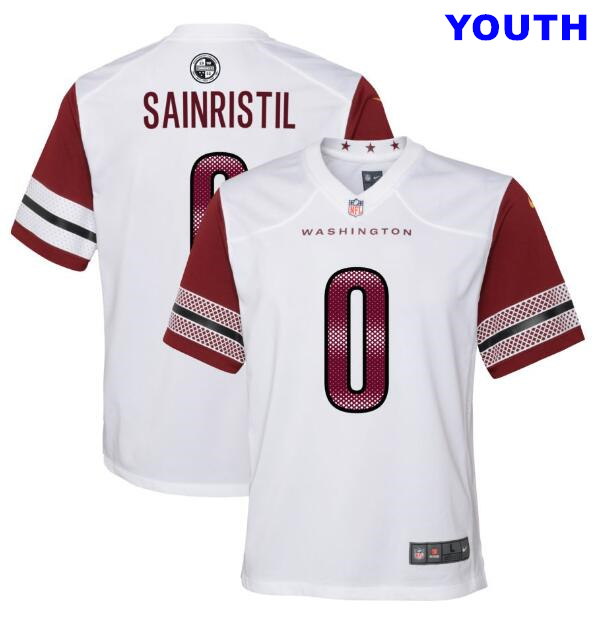 Youth Washington Commanders #0 Mike Sainristil Nike Burgundy Game WhiteJersey