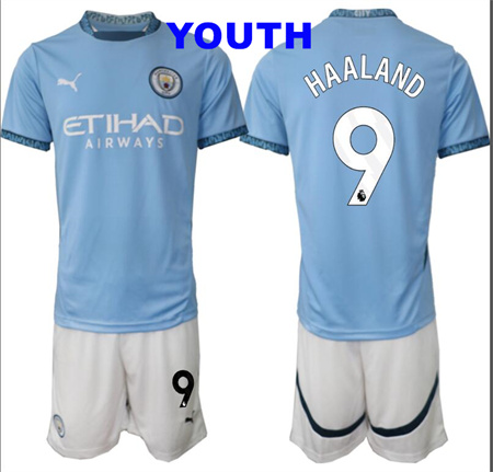 Youth manchester city 9# Haaland home 2024-25 soccer suit jersey